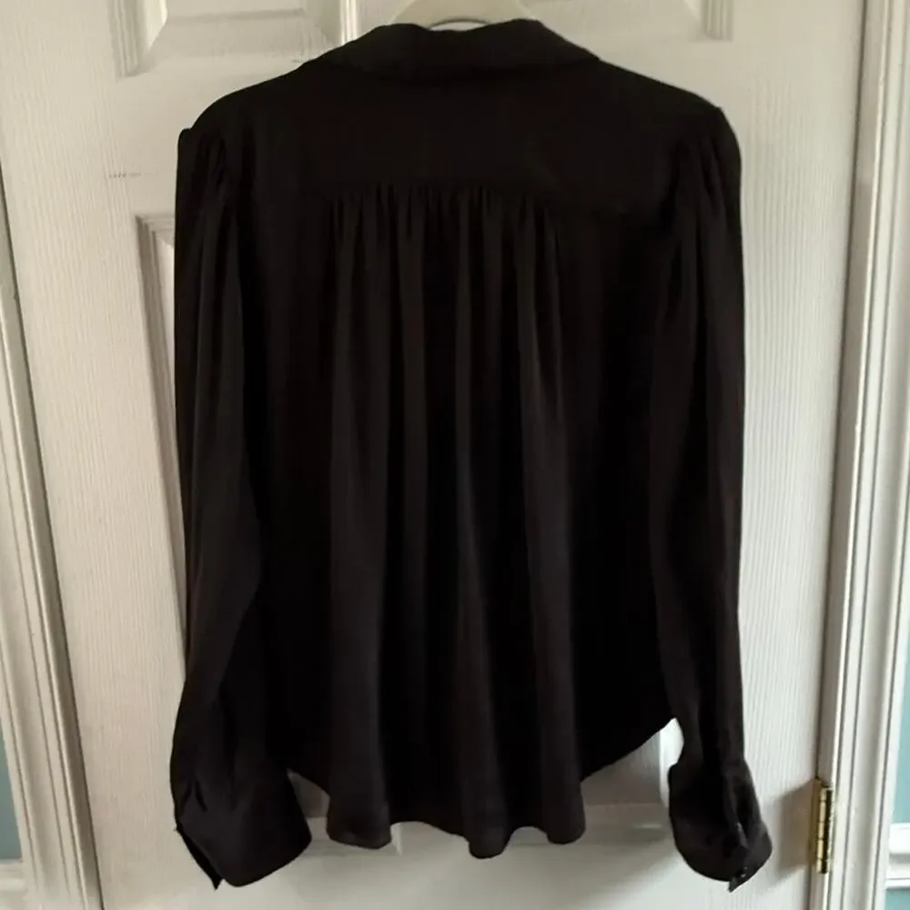 Free People Shine Bright Cowl Neck Blouse Midnight Brown Small